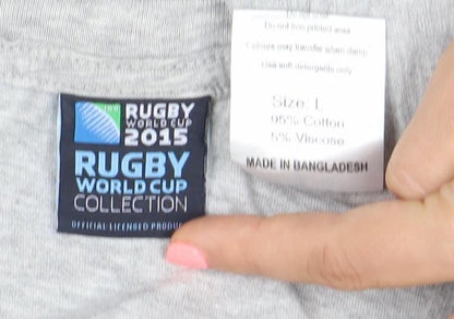 Men's Grey Rugby World Cup 2015 Graphic T-Shirt Size L Cotton
