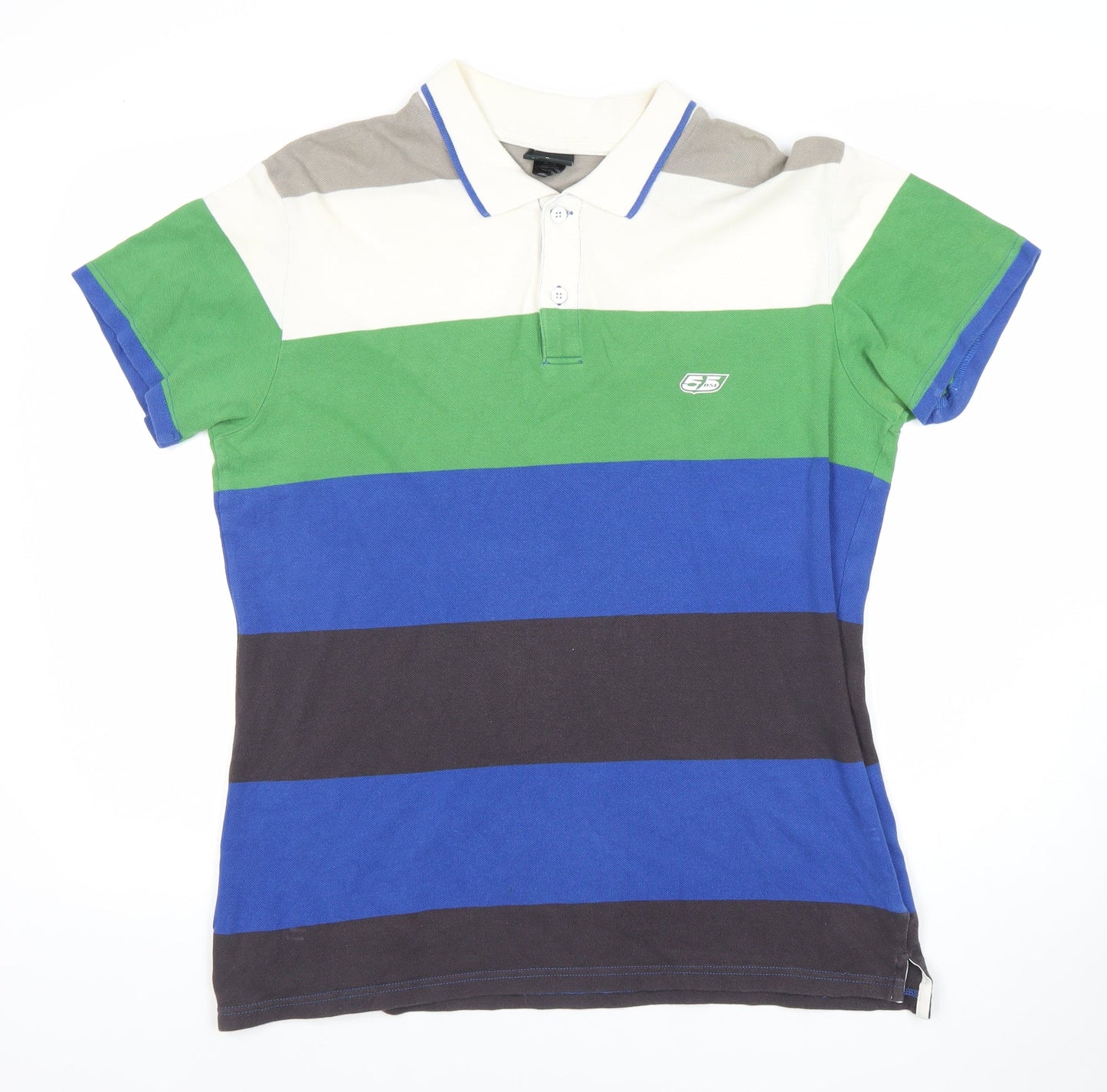 DSL Mens Polo Shirt XL Stripe Multi Colour Cotton Short Sleeve
