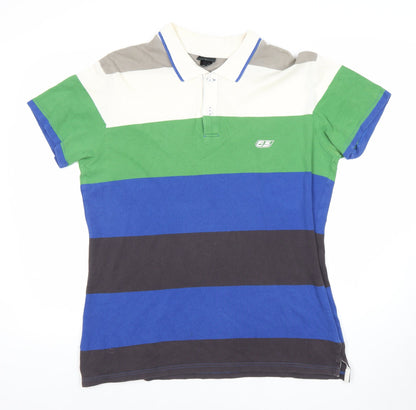 DSL Mens Polo Shirt XL Stripe Multi Colour Cotton Short Sleeve