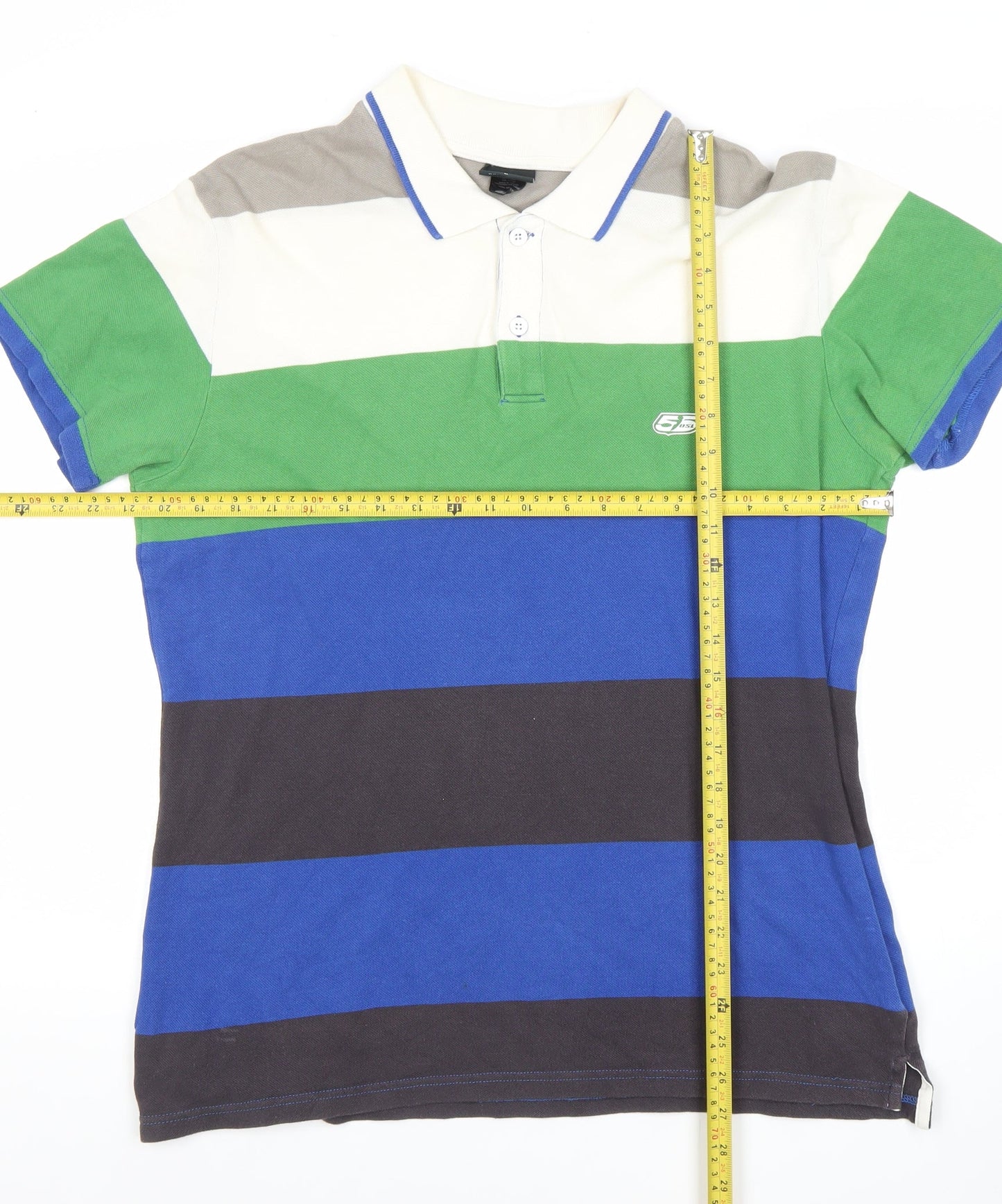 DSL Mens Polo Shirt XL Stripe Multi Colour Cotton Short Sleeve