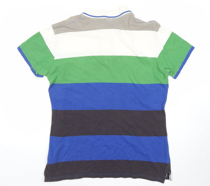 DSL Mens Polo Shirt XL Stripe Multi Colour Cotton Short Sleeve