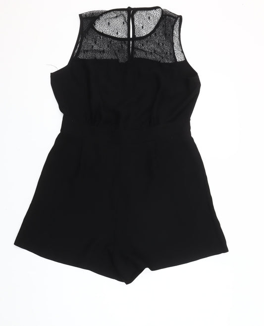 Savida Women Black Lace Detail Sleeveless Playsuit Size 14