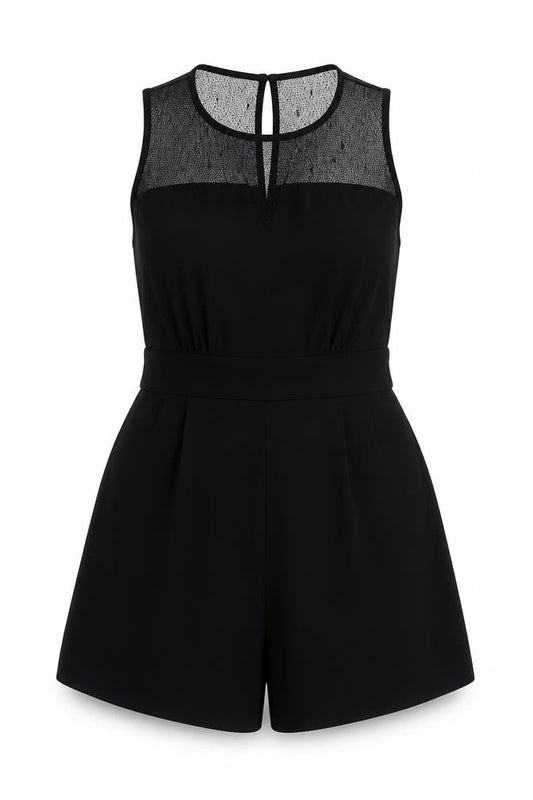 Savida Women Black Lace Detail Sleeveless Playsuit Size 14