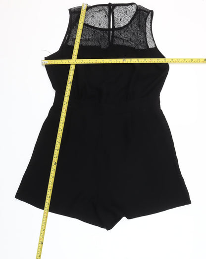 Savida Women Black Lace Detail Sleeveless Playsuit Size 14
