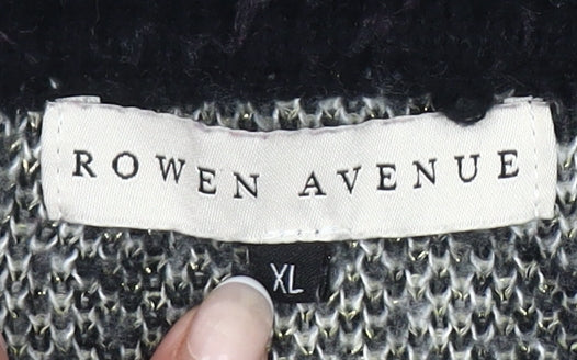 Rowen Avenue Womens Black White Animal Print XL Pullover Jumper