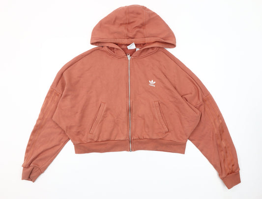 Adidas Women’s Rust Orange Hoodie Zip Sweatshirt UK 14 Logo Cotton