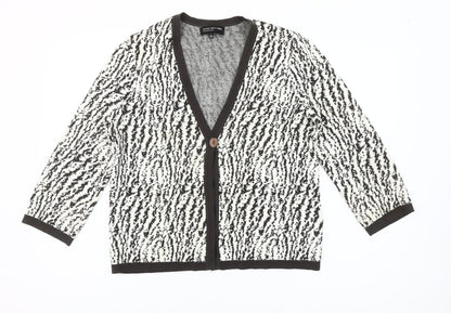 Jones New York Womens Black White Animal Print Cardigan L