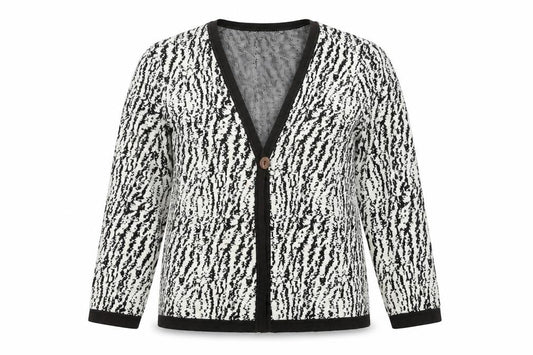 Jones New York Womens Black White Animal Print Cardigan L