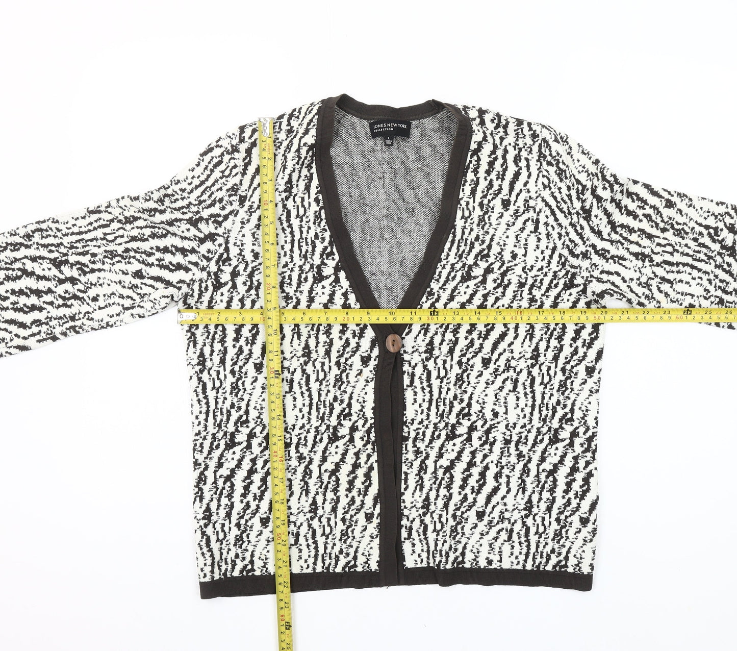 Jones New York Womens Black White Animal Print Cardigan L