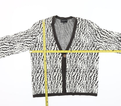 Jones New York Womens Black White Animal Print Cardigan L