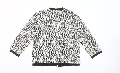 Jones New York Womens Black White Animal Print Cardigan L