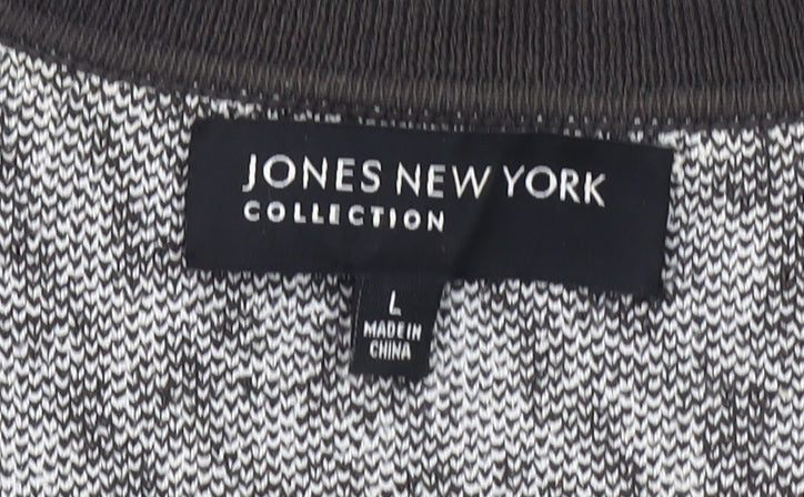 Jones New York Womens Black White Animal Print Cardigan L