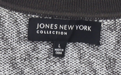 Jones New York Womens Black White Animal Print Cardigan L
