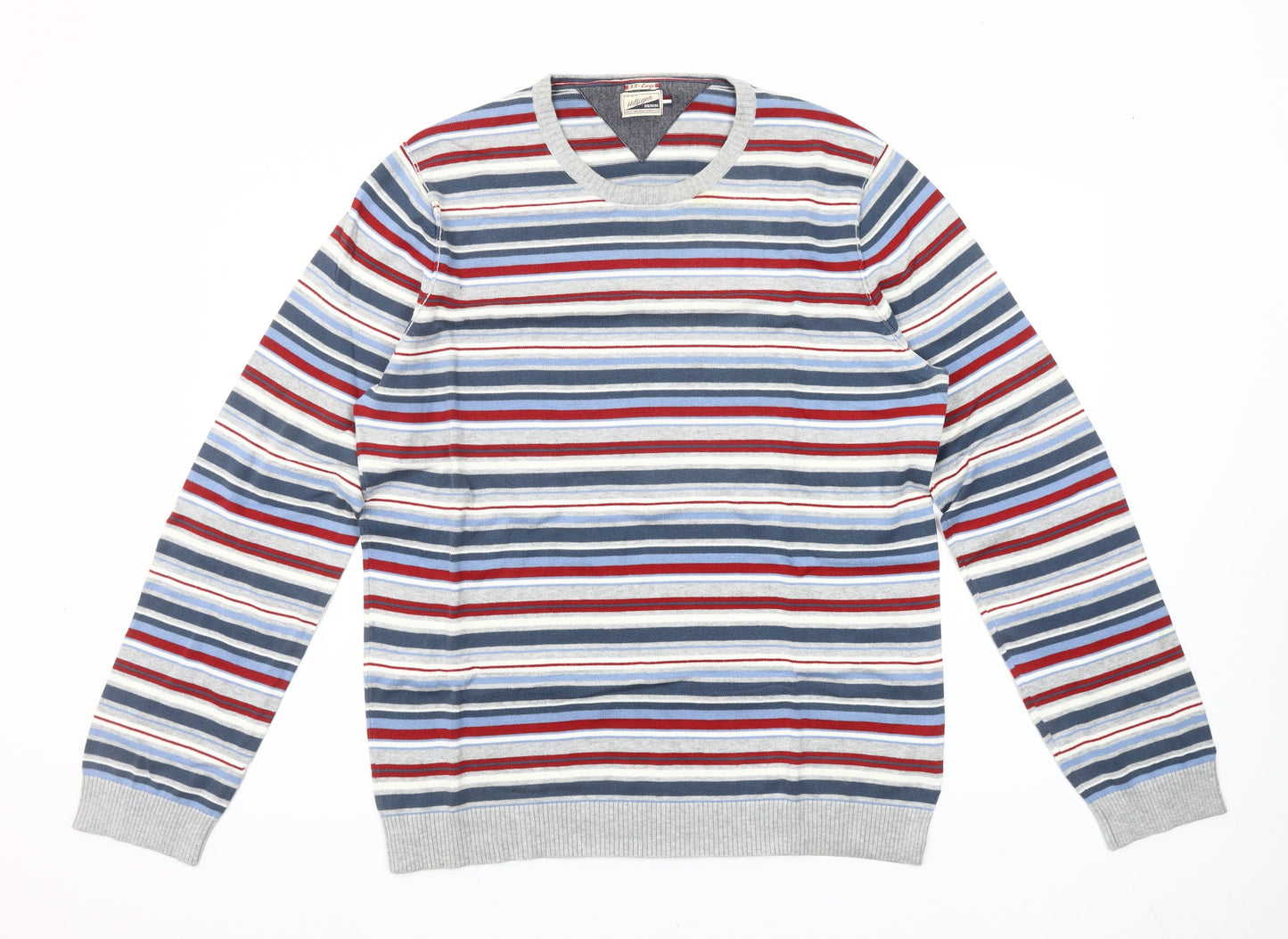 Tommy Hilfiger Men’s Multicoloured 2XL Striped Cotton Crew Neck Jumper