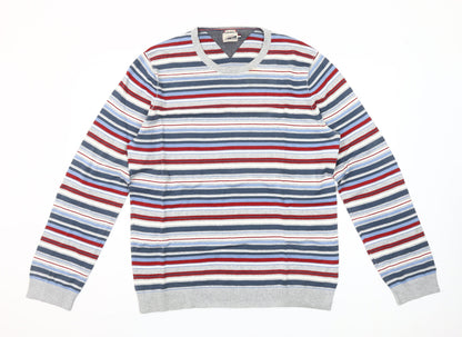 Tommy Hilfiger Men’s Multicoloured 2XL Striped Cotton Crew Neck Jumper
