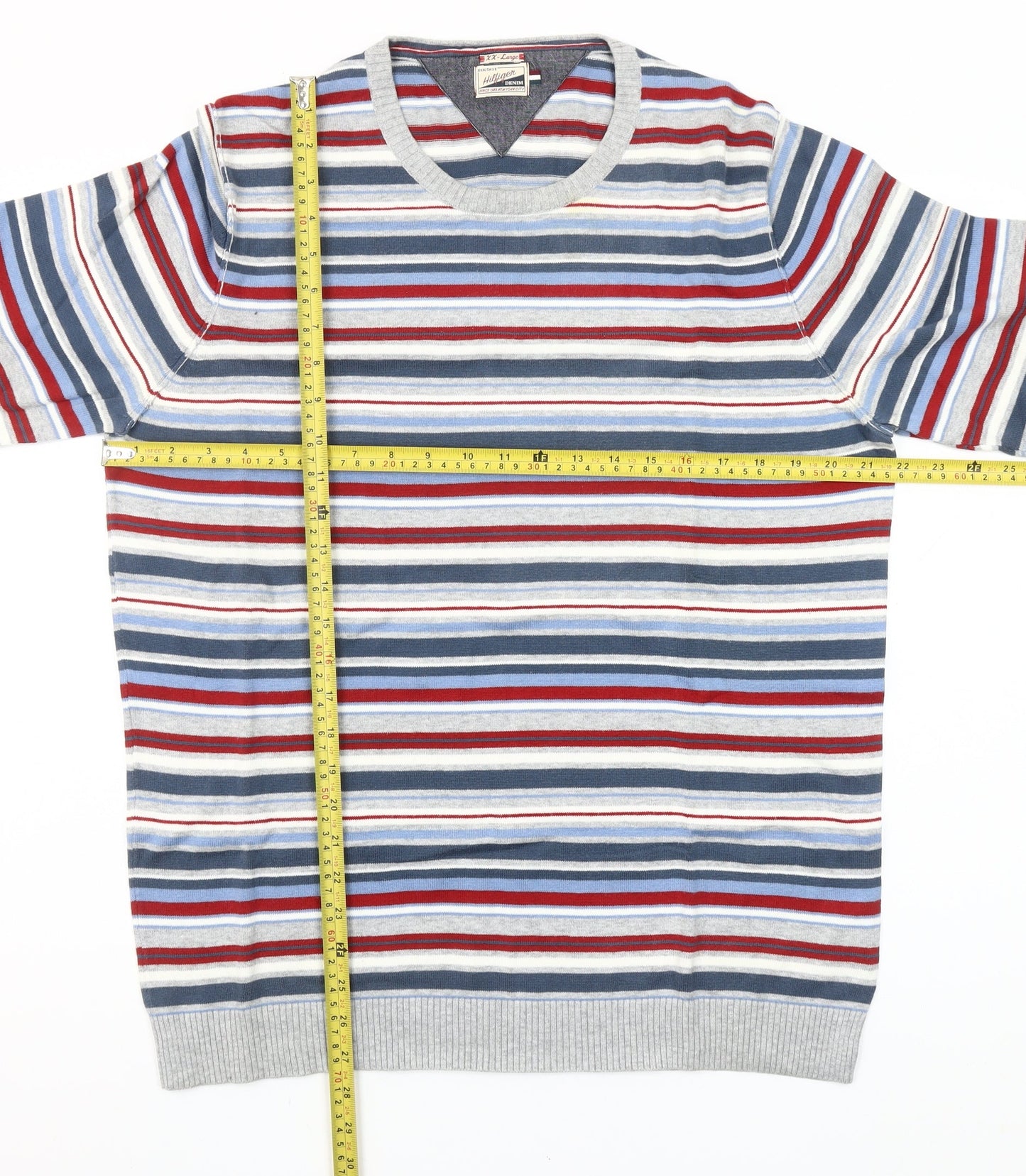 Tommy Hilfiger Men’s Multicoloured 2XL Striped Cotton Crew Neck Jumper