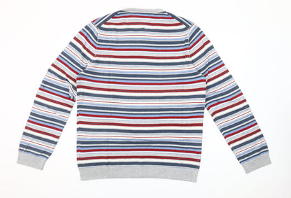 Tommy Hilfiger Men’s Multicoloured 2XL Striped Cotton Crew Neck Jumper