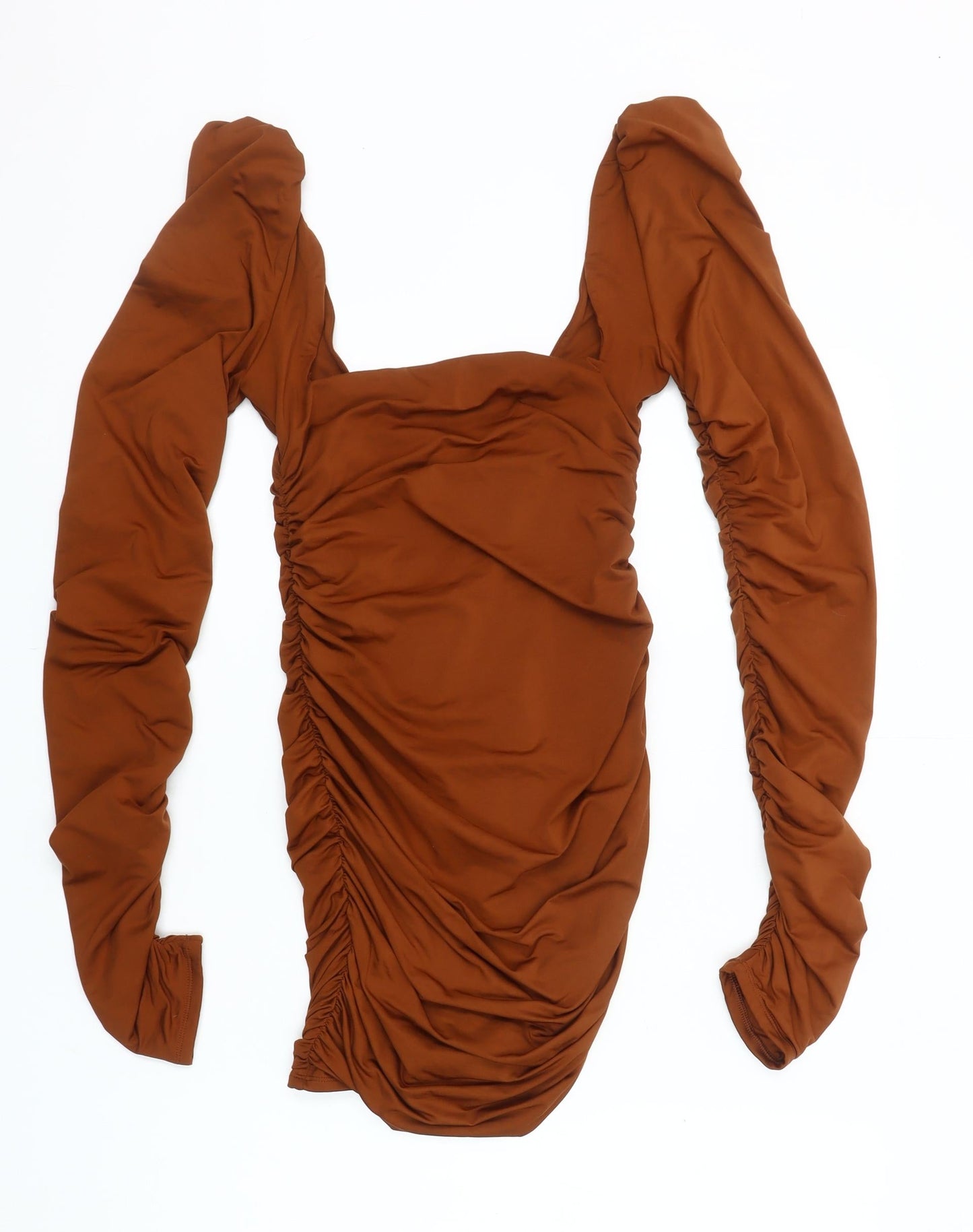 Oh Polly Women Brown Size 10 Bodycon Mini Dress Long Sleeve Ruched