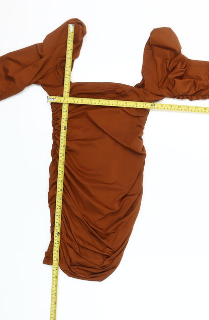 Oh Polly Women Brown Size 10 Bodycon Mini Dress Long Sleeve Ruched