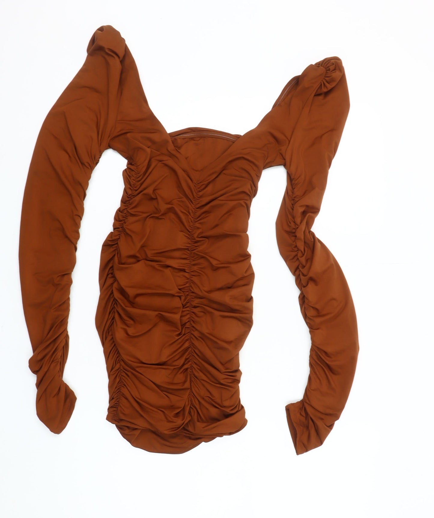 Oh Polly Women Brown Size 10 Bodycon Mini Dress Long Sleeve Ruched