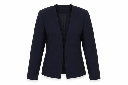 Front view of Only women’s blue tailored open front blazer jacket, size UK 10
