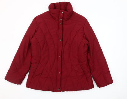 Olsen Womens Red Size 12 Puffer Jacket Quilted Mid Length Winter Coat