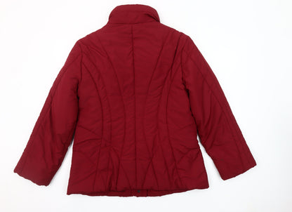 Olsen Womens Red Size 12 Puffer Jacket Quilted Mid Length Winter Coat