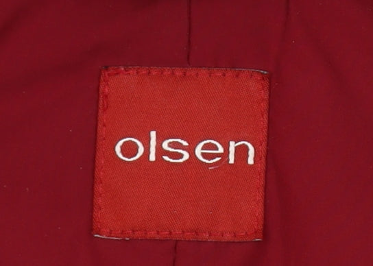 Olsen Womens Red Size 12 Puffer Jacket Quilted Mid Length Winter Coat