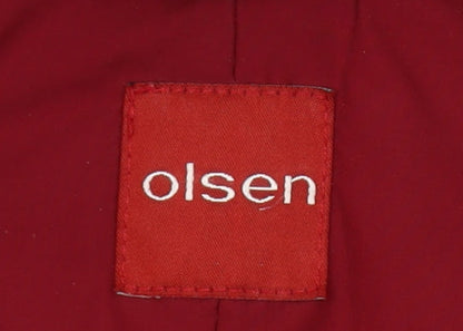 Olsen Womens Red Size 12 Puffer Jacket Quilted Mid Length Winter Coat