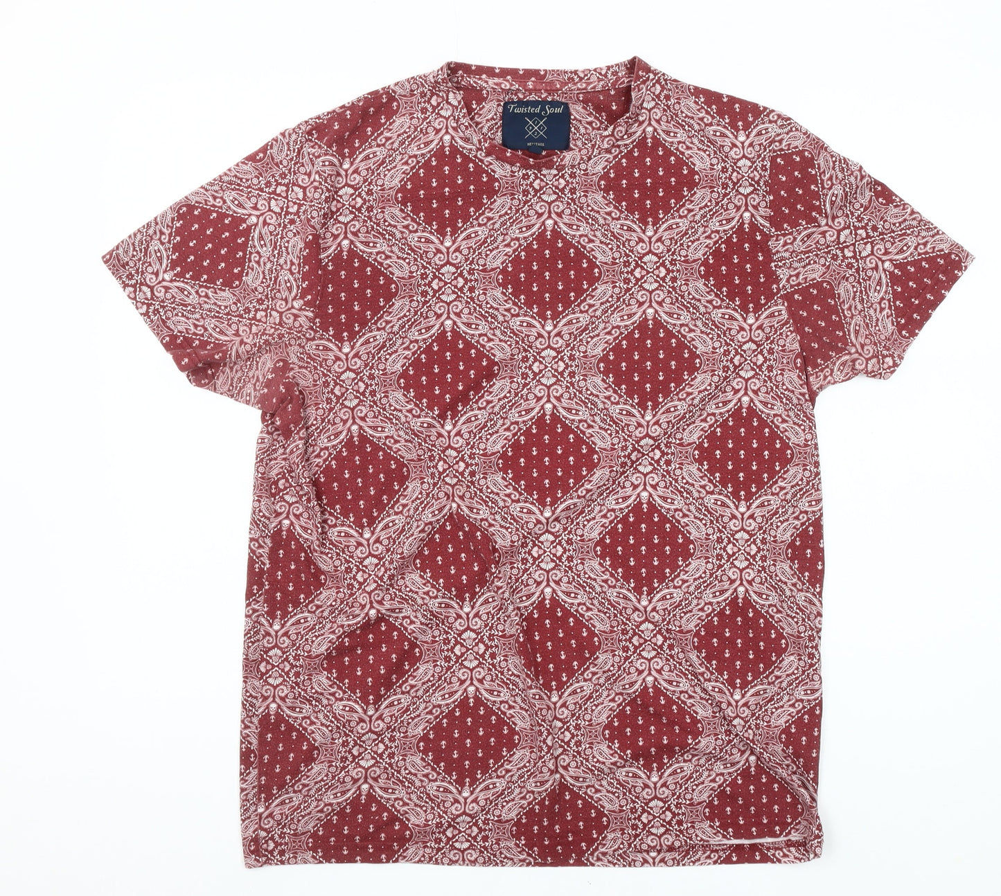 Twisted Soul Men Red Paisley Cotton T-Shirt Size L Crew Neck