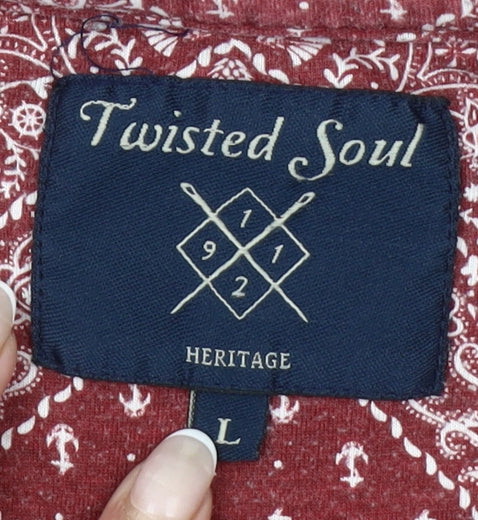 Twisted Soul Men Red Paisley Cotton T-Shirt Size L Crew Neck