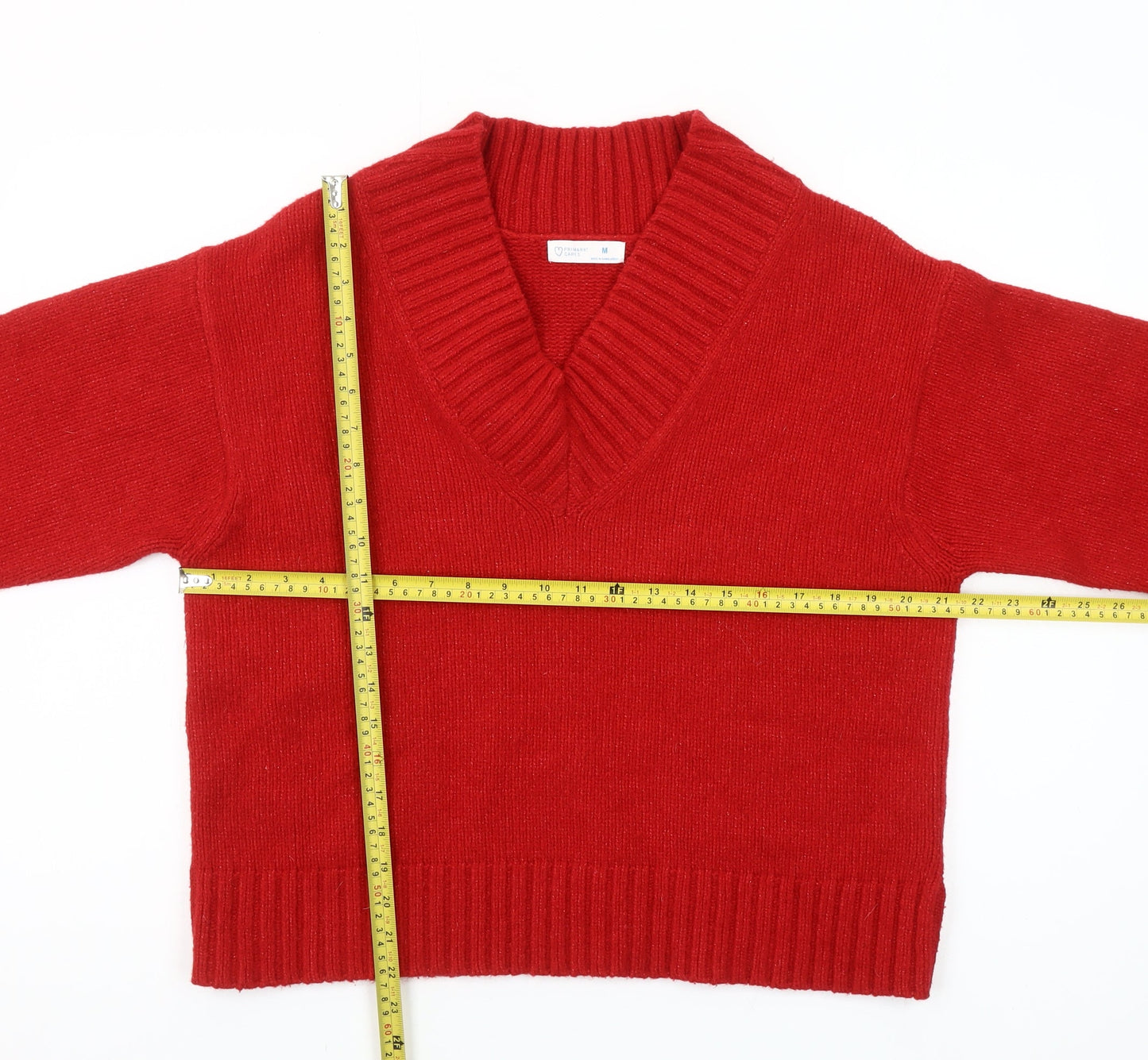 Primark Women’s Red V-Neck Knit Jumper Size M Regular Fit