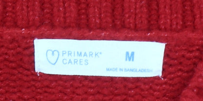 Primark Women’s Red V-Neck Knit Jumper Size M Regular Fit