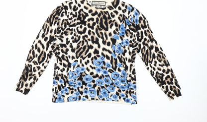 Paco Boutique Womens Multicoloured Size 12 Animal Print Floral Long Sleeve Jersey Top