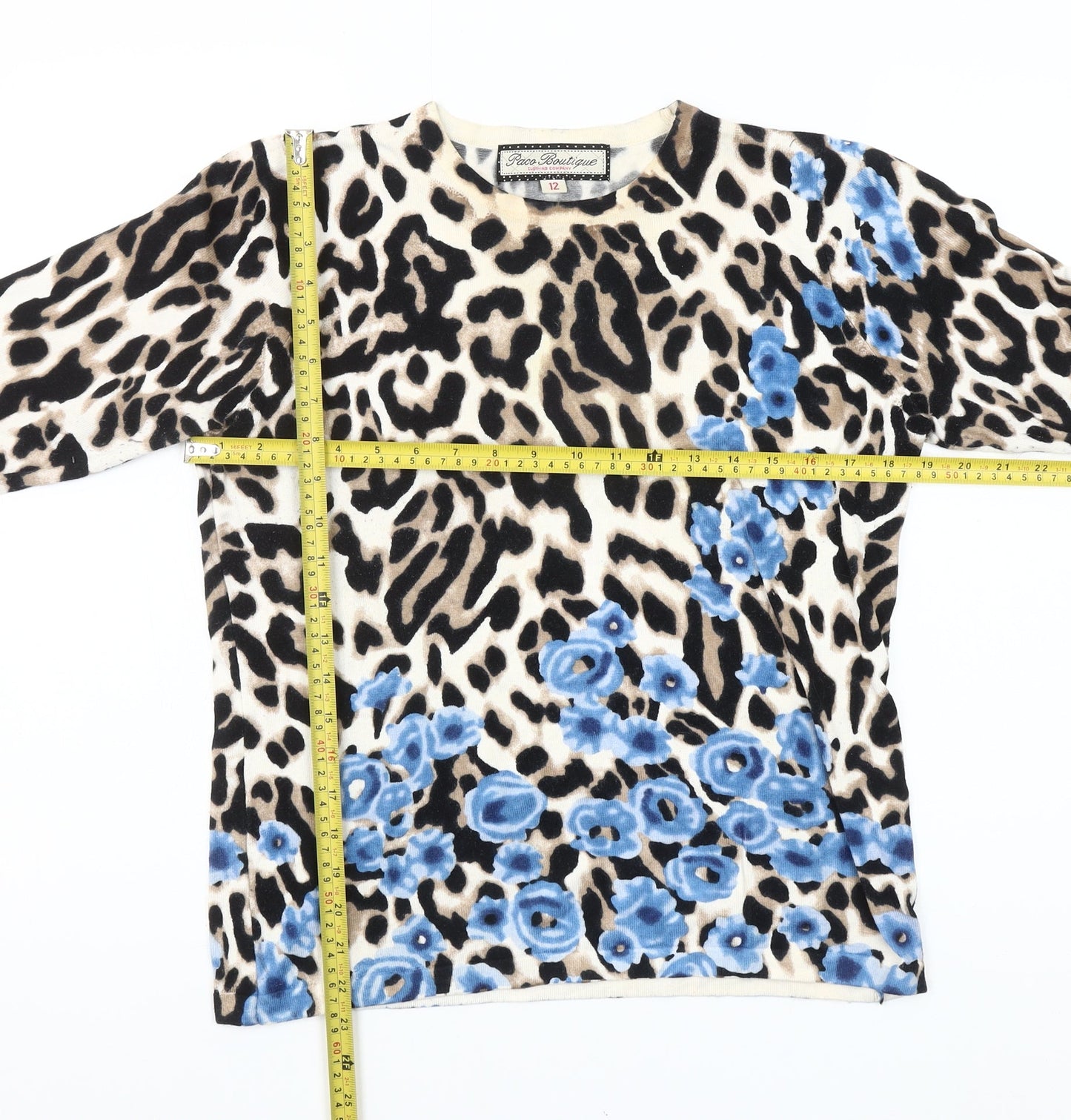 Paco Boutique Womens Multicoloured Size 12 Animal Print Floral Long Sleeve Jersey Top