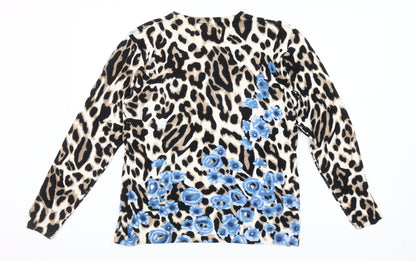 Paco Boutique Womens Multicoloured Size 12 Animal Print Floral Long Sleeve Jersey Top