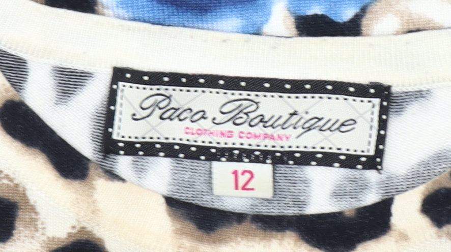 Paco Boutique Womens Multicoloured Size 12 Animal Print Floral Long Sleeve Jersey Top