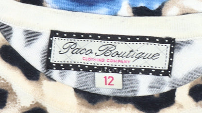 Paco Boutique Womens Multicoloured Size 12 Animal Print Floral Long Sleeve Jersey Top