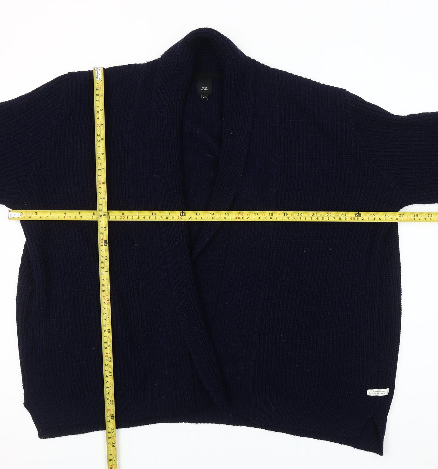 River Island Unisex Blue 2XL Chunky-Knit Open Cardigan Jumper