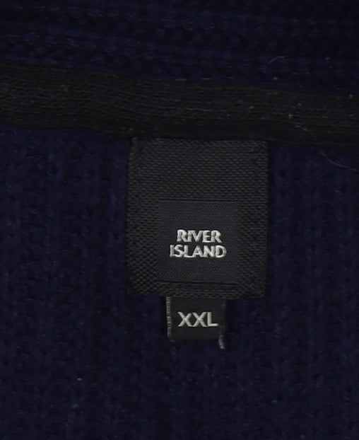 River Island Unisex Blue 2XL Chunky-Knit Open Cardigan Jumper