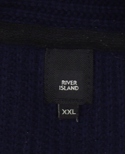 River Island Unisex Blue 2XL Chunky-Knit Open Cardigan Jumper