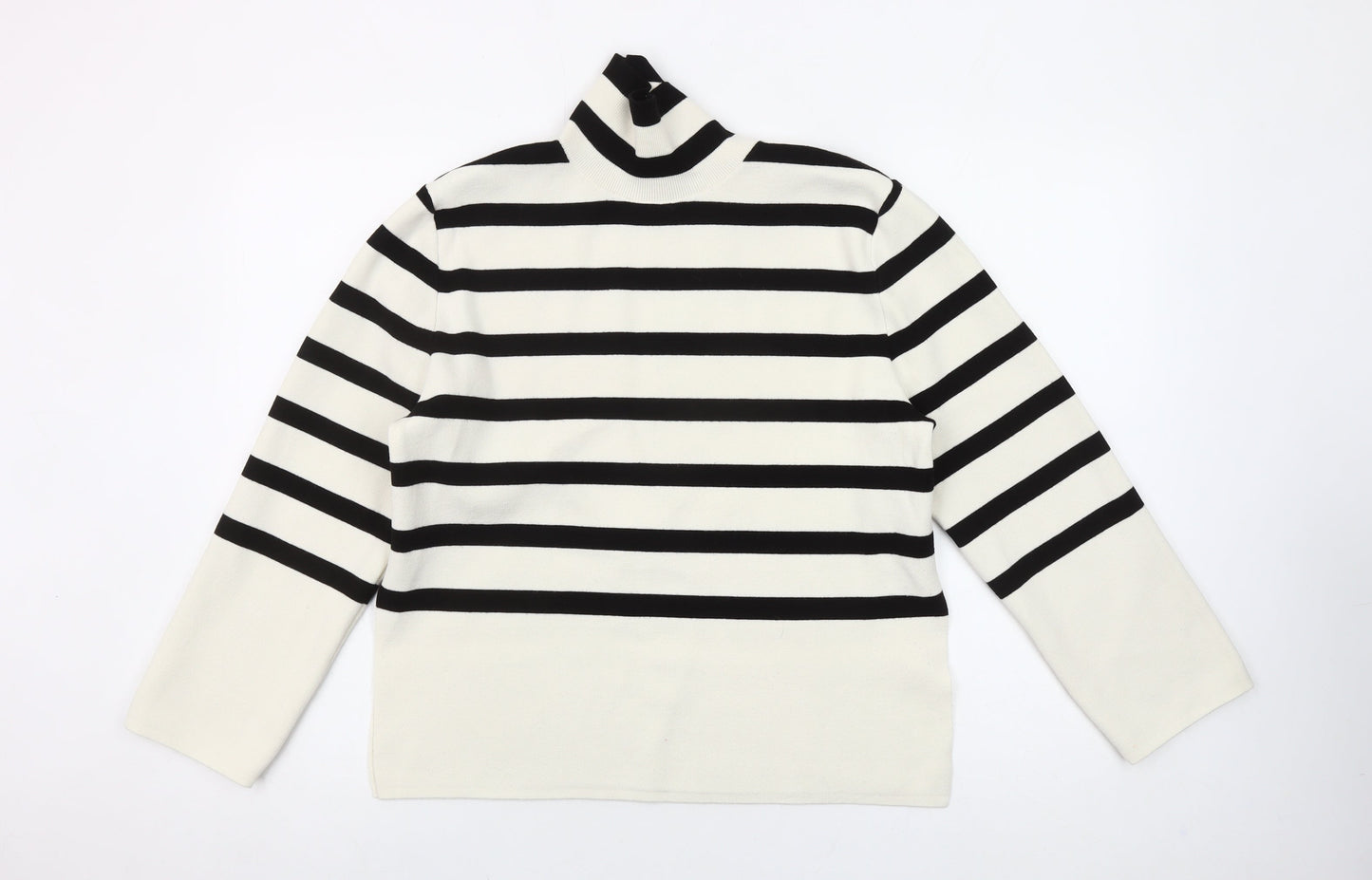 H&M Womens XS Black White Striped Roll Neck Pullover Jumper
