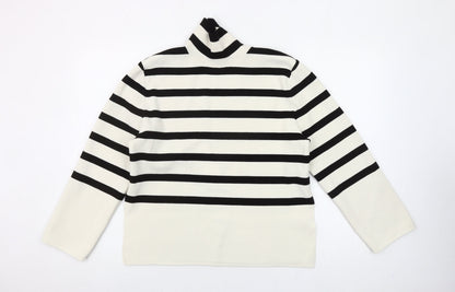 H&M Womens XS Black White Striped Roll Neck Pullover Jumper
