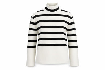 H&M Womens XS Black White Striped Roll Neck Pullover Jumper