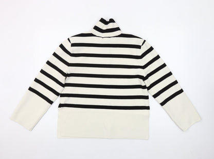 H&M Womens XS Black White Striped Roll Neck Pullover Jumper
