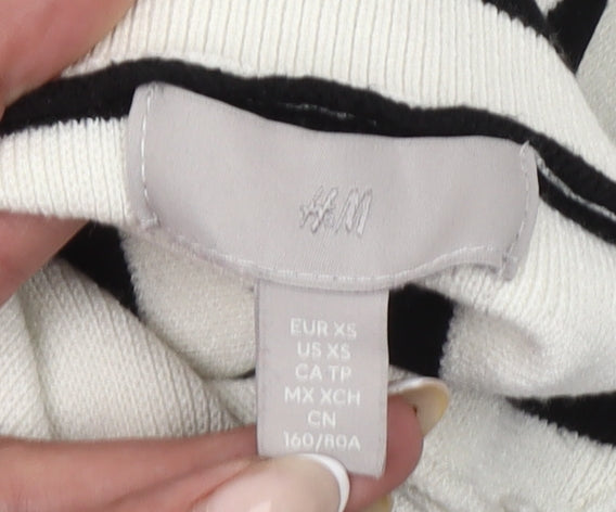H&M Womens XS Black White Striped Roll Neck Pullover Jumper