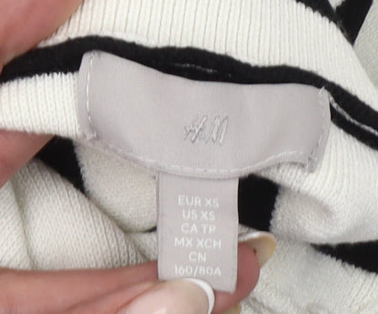 H&M Womens XS Black White Striped Roll Neck Pullover Jumper
