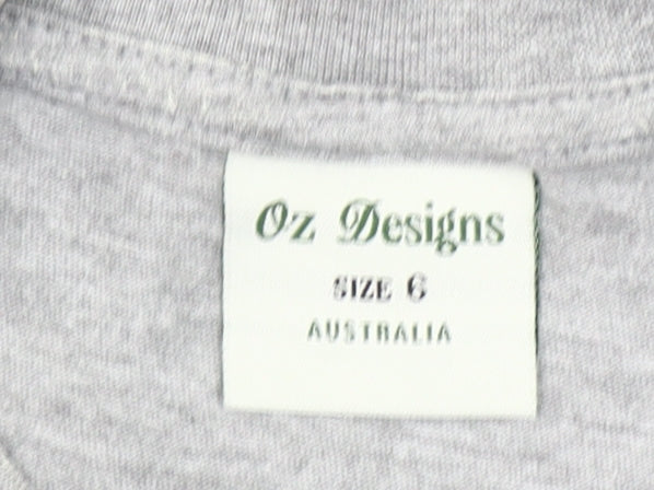 Oz Designs Girls Grey T-Shirt Size 6 Years AUS Flag Print Casual Top
