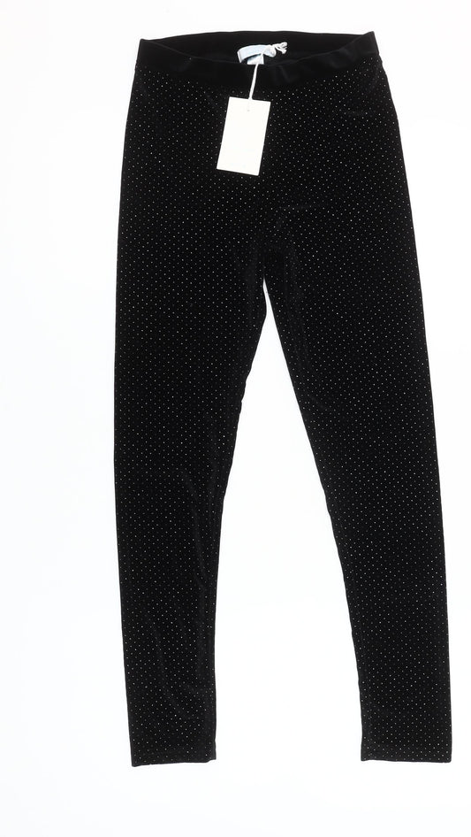 Leigh Tucker Willow Girls Black Polka Dot Velvet Ankle Leggings Size 25in