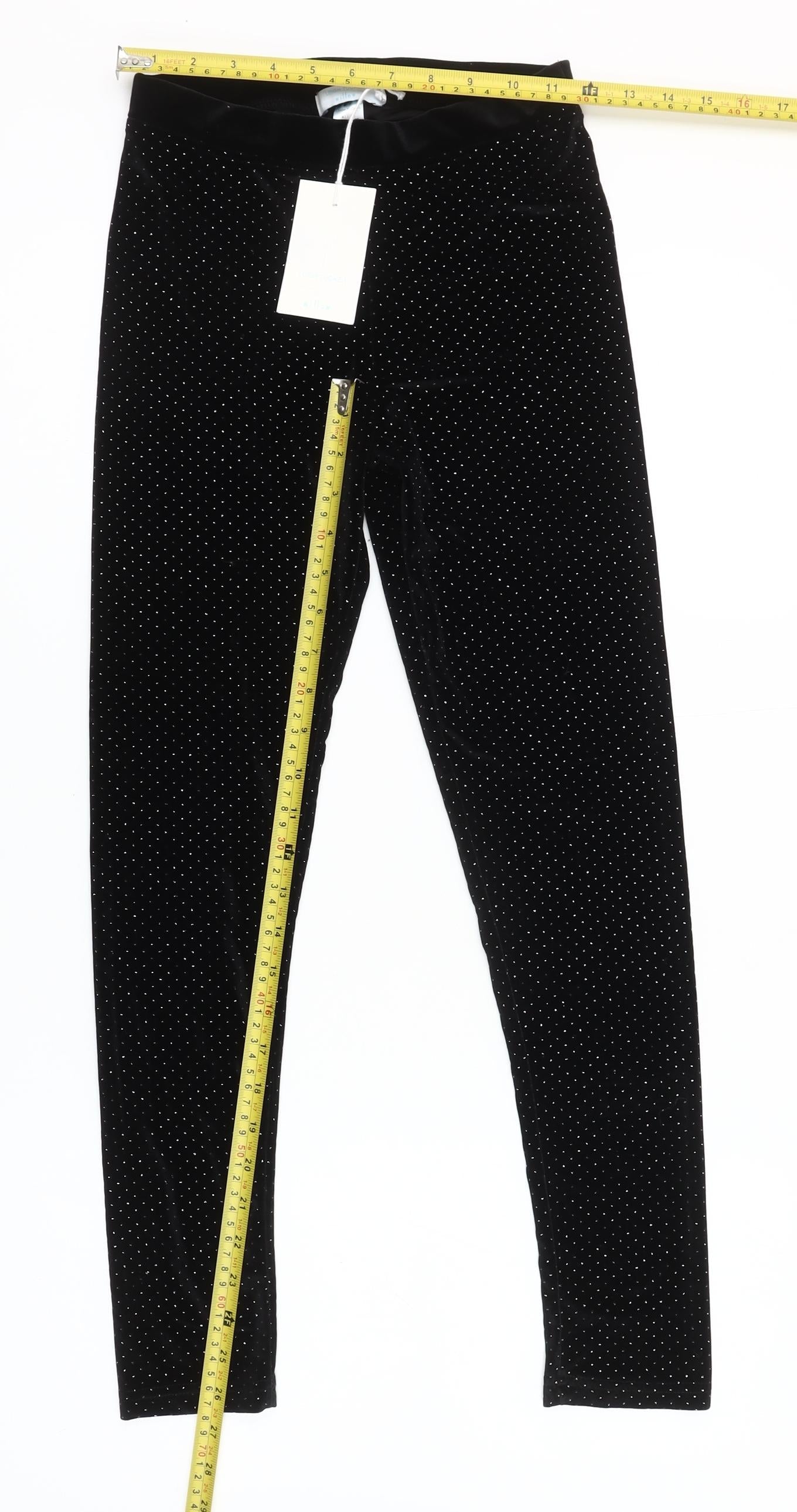 Leigh Tucker Willow Girls Black Polka Dot Velvet Ankle Leggings Size 25in